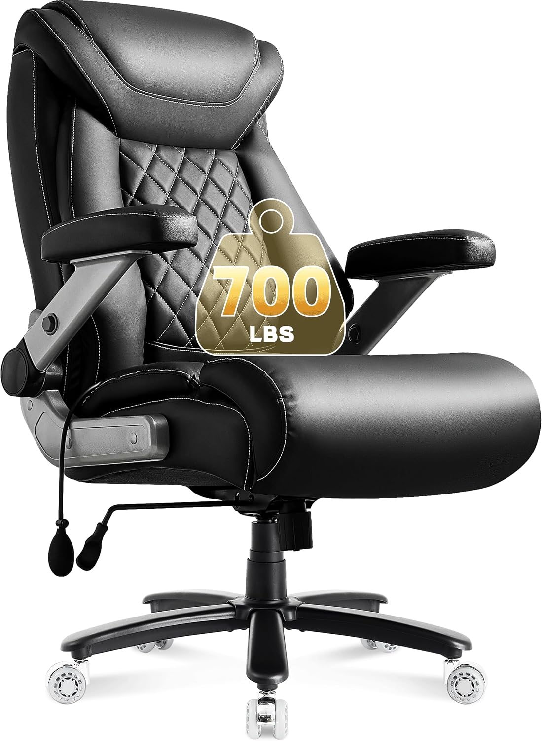 700lbs Big and Tall Office Chair-Adjustable Lumbar Support, Ergonomic PU Heavy Duty Executive Office Chair with 5D Flip Arms&Dual Rubber Wheel,Large Thick Padded Extra Wide Seat Game Chair,Black