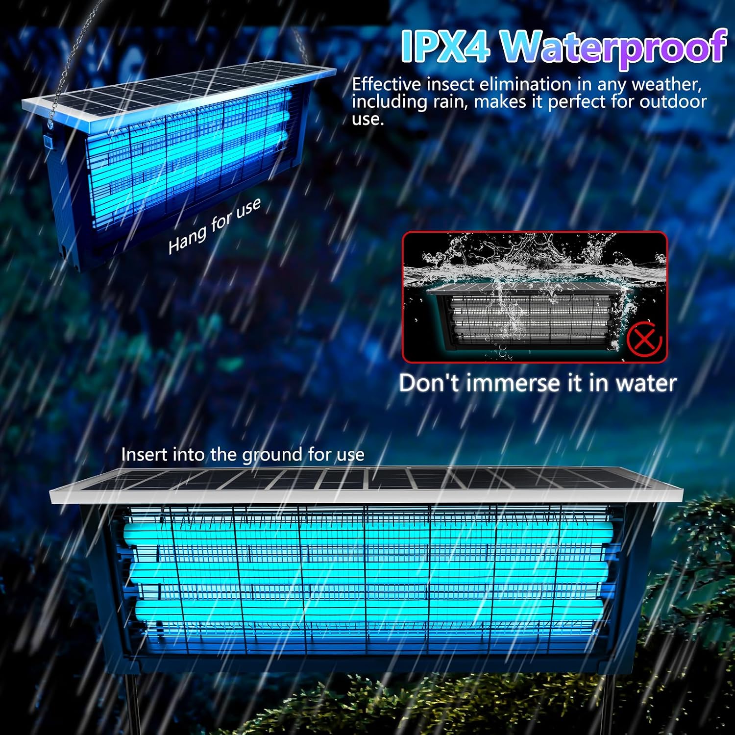 Powerful Large Solar Bug Zapper Outdoor for 4000 sq.ft, Rechargeable Mosquito Zapper with High Powered, Waterproof Solar Bug Zapper for Patio Garden, Backyard, RV, Camping with 18W Solar Panel