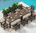 SERWALL Patio Dining Sets for 8, Outdoor Dining Sets for 8 Person with 2 Umbrella Hole Cut-Out Rectangular Tables and 8 Chairs, HDPE Dining Sets for Garden, Backyard, Poolside, Coffee