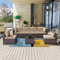 Kullavik 7 Pieces Outdoor Patio Furniture Set,Sectional Rattan Sofa Set Brown PE Rattan Wicker Patio Conversation Set with Tempered Glass Coffee Table and Washable Cushions Covers,Sand