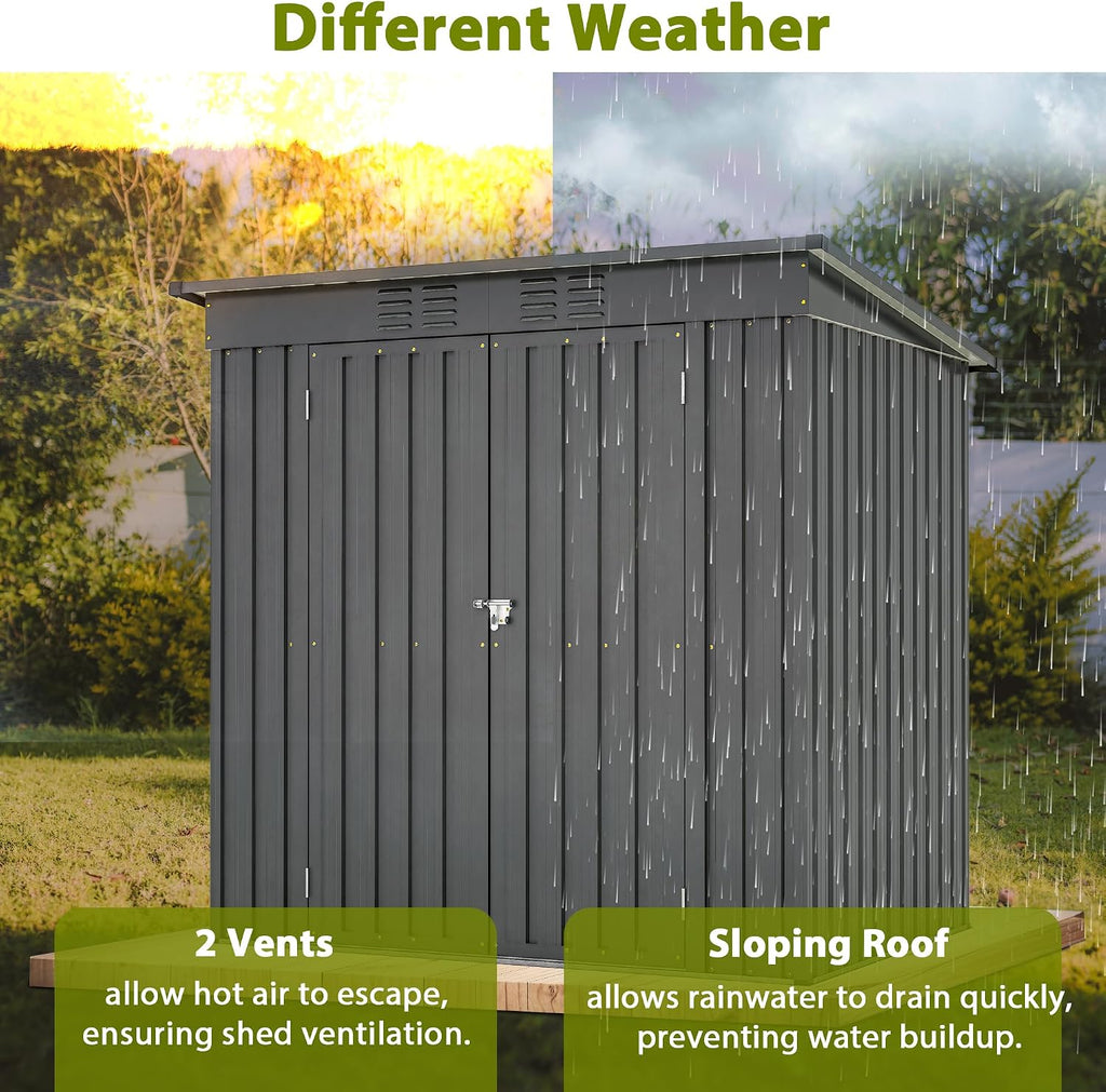 Outdoor Storage Shed, 6 X 4 FT Large Metal Utility Tool Sheds with Floor Frame, Steel Garden Shed for Backyard Garden Patio Lawn，Black