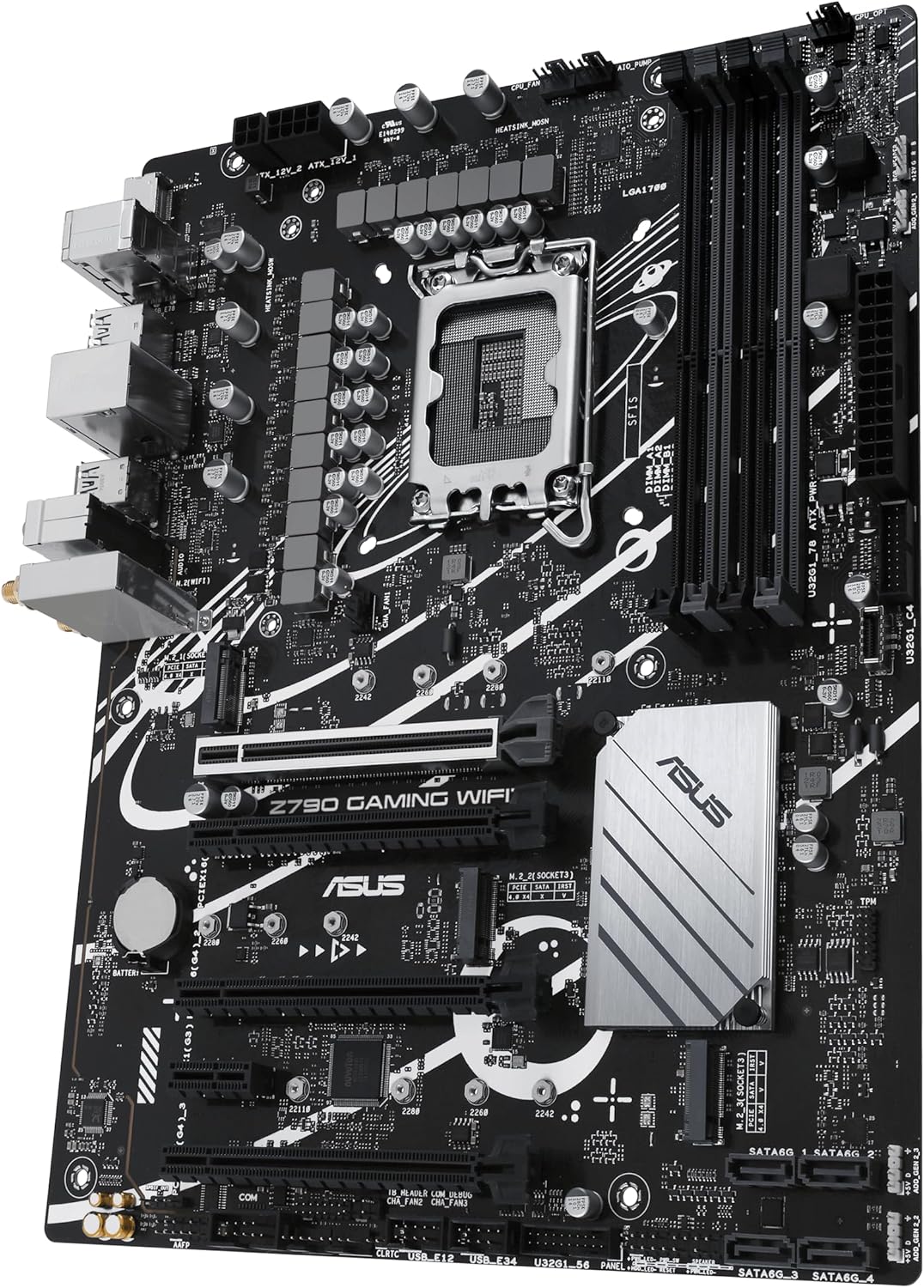 ASUS Z790 GAMING WIFI7 (LGA 1700) ATX motherboard with PCIe 5.0, three M.2 slots, 14+1 DrMOS, DDR5, Realtek 1Gb LAN, HDMI TM, USB 3.2 Gen 2x2 Type-C, front USB 3.2 Gen 1 Type-C, Thunderbolt, Aura Sync