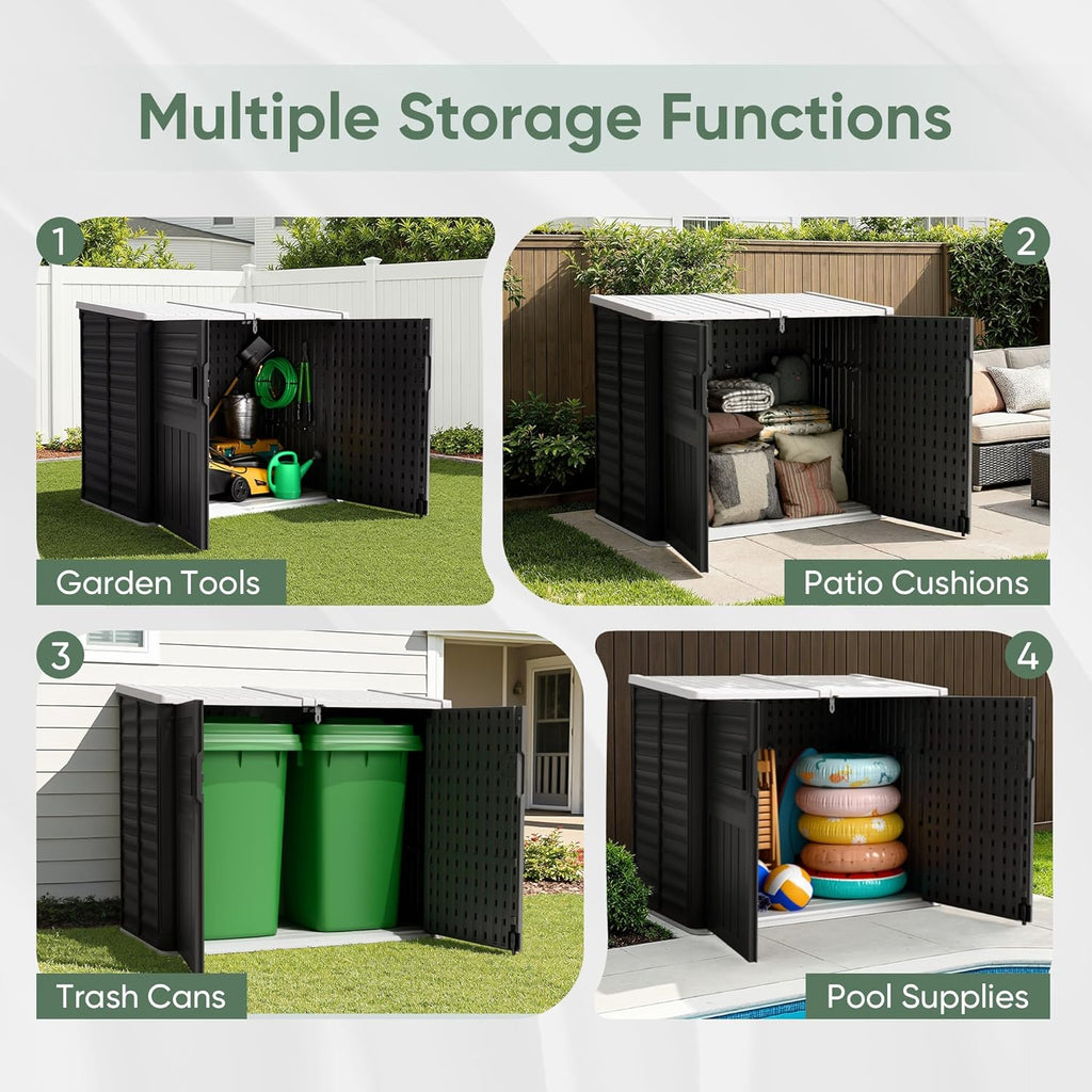 Devoko Outdoor Storage Shed, 34 Cu Ft Outdoor Storage Cabinet Without Shelf, Waterproof, Double Locks, Resin Storage for Trash Can, Garden Tools, Pool Supplies, Black