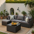 Patio Furniture Set, 5PCS Outdoor Sectional with Ottoman Wicker Rattan Patio Furniture with Thickened Cushion Modular Wicker Patio Conversation Set with Glass Top Table for Balcony, Backyard (Grey)