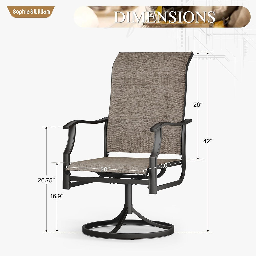 Sophia & William Outdoor Patio Swivel Dining Chairs Set of 2, High Back Padded Patio Dining Chairs, All Weather Textilene Mesh Fabric for Backyard, Poolside, Balcony and Garden