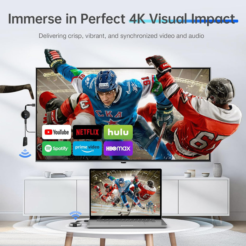 AIMIBO USB C Wireless Transmitter and HDMI Receiver 4K, 2.4/5G HDMI Wireless Extender 165FT/50M, Casting Video/Audio for Laptop, MacBook, Surface, i-Pad, i-Phone 15/16 to Monitor, HDTV, Silver