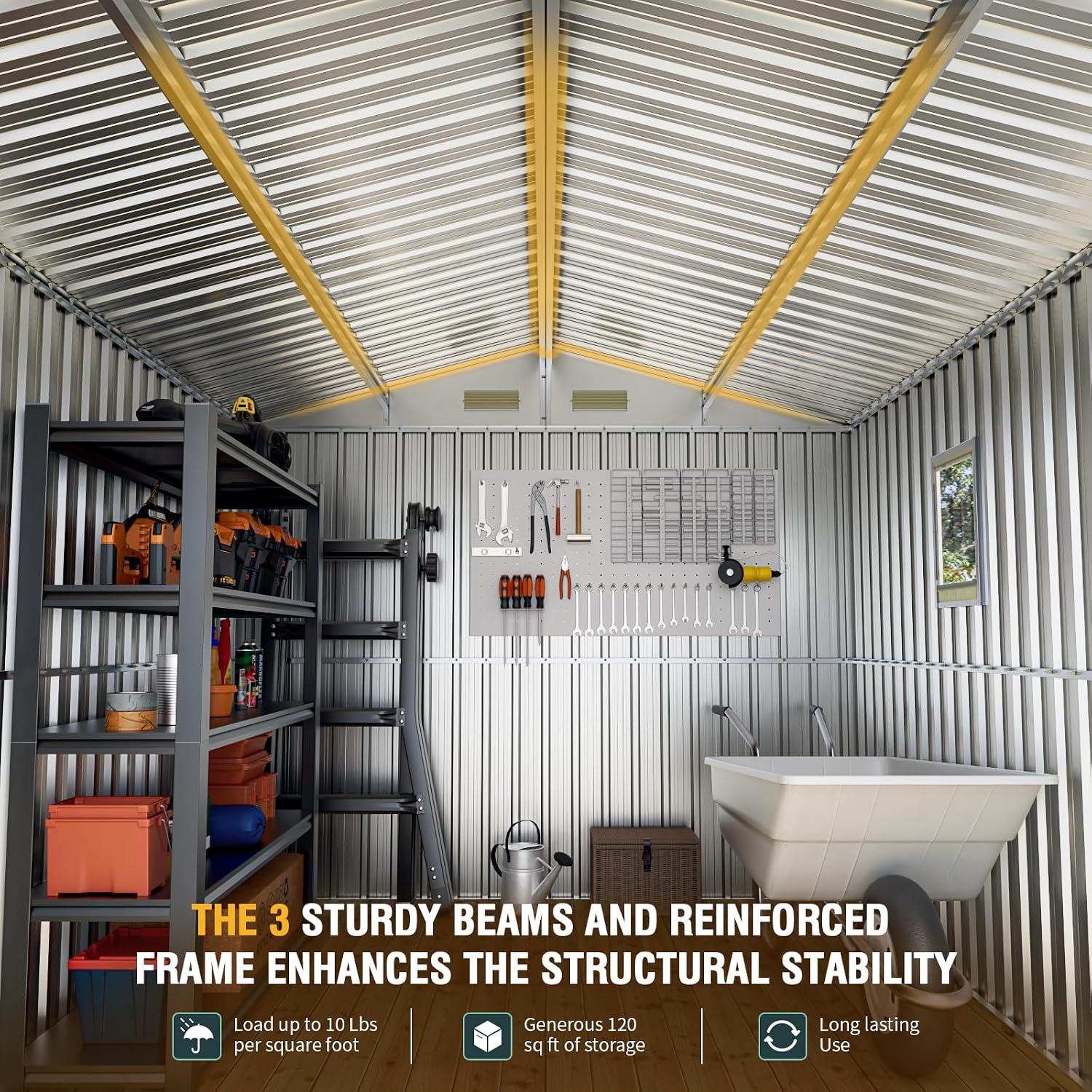 Florise Storage Shed, Large Outdoor Shed with Window, Lockable Doors, Outside Metal Steel Shed for Garden, Backyard, Lawn, Patio Utility, Tool Storage (8x10 FT)