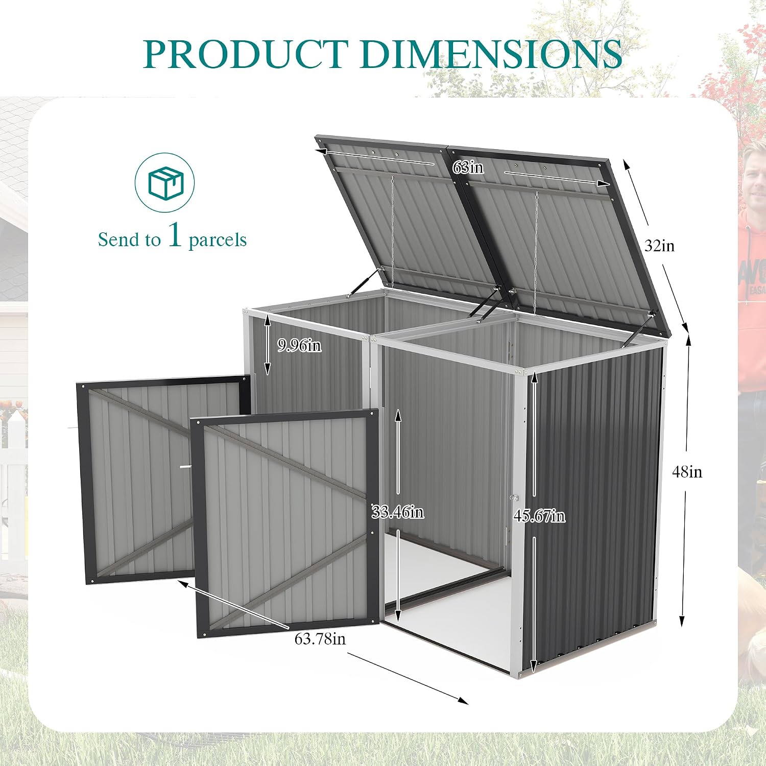 Outdoor Trash Can Storage, Garbage Bin Shed Stores 2 Trash Cans with Pneumatic Support Rod, 54 Cubic feet of Space, Metal Outdoor Storage Shed for Garbage Cans, Garden, Backyard, and Patio, Grey