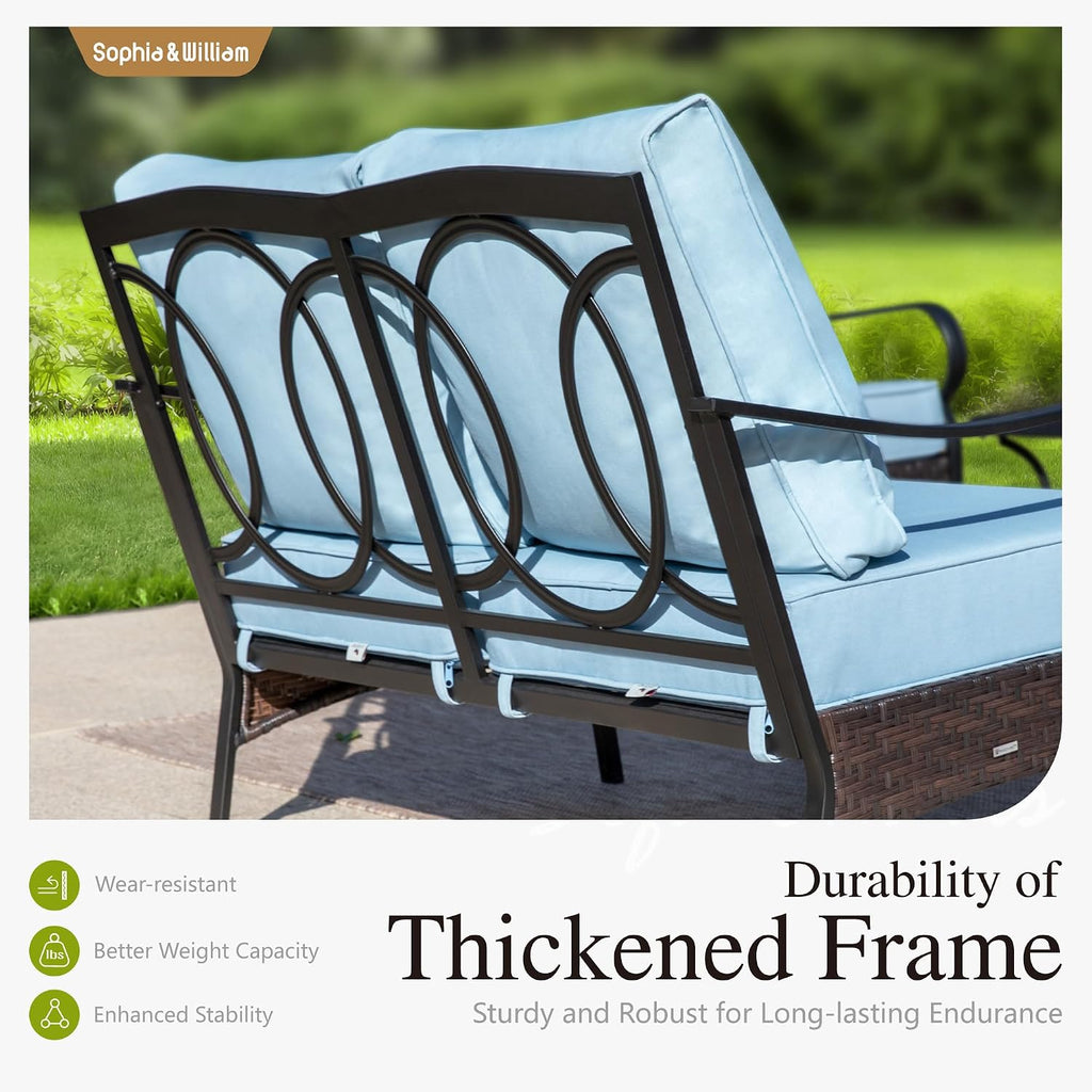 Sophia & William Extra Large Outdoor Patio Motion Sofa Chairs Set 2 PCS Heavy-Duty Metal Porch Furniture with High Back & Deep Seating Area, 5.5' Thicken Cushions for Deck, Lawn, Outside (Blue)