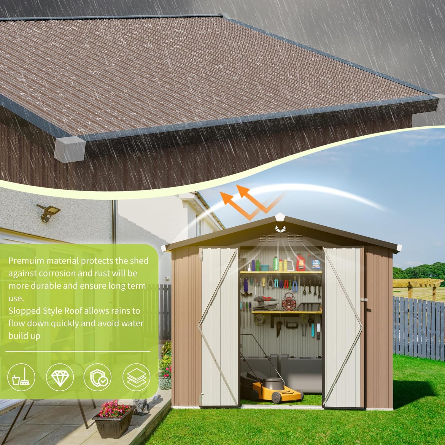 Metal Storage Shed,Outdoor Storage Building 8x6,Large Backyard Shed with Lockable Door,Waterproof Outside Storage Shed
