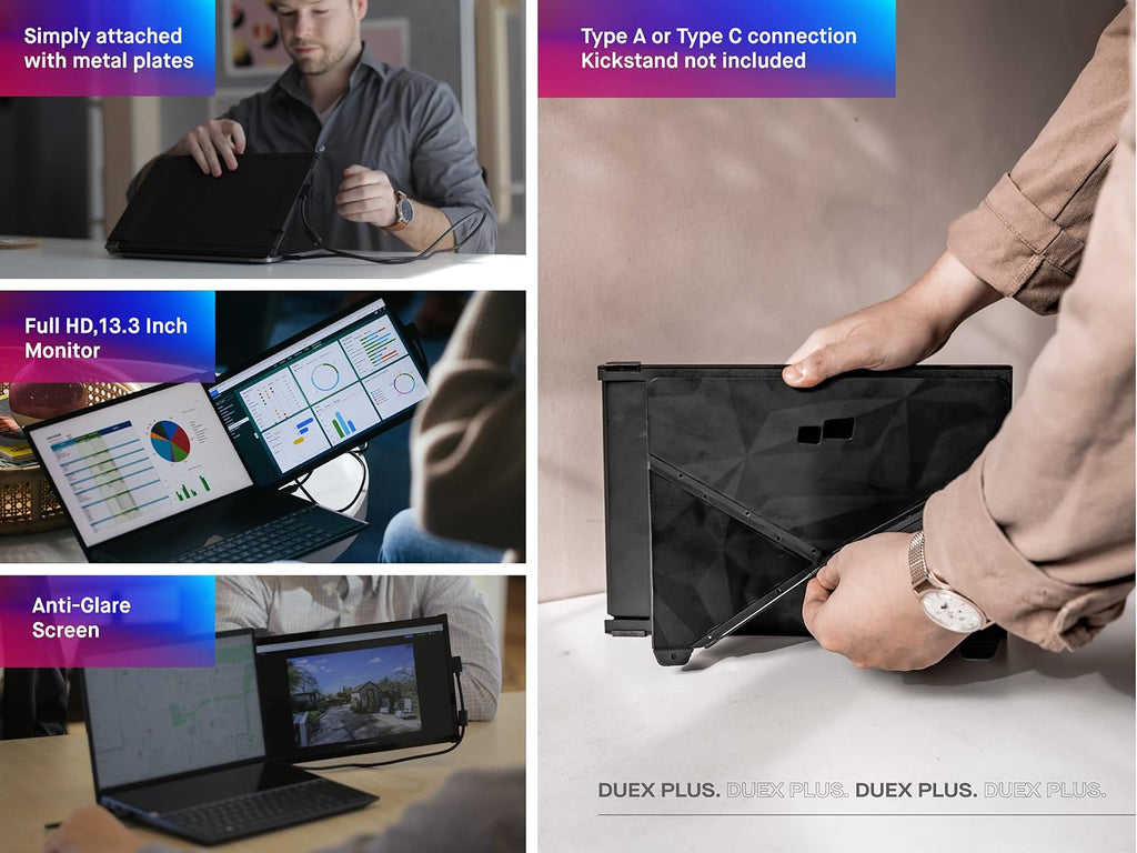 Mobile Pixels Duex Plus Portable Monitor for Laptops, USB C/USB A Plug and Play 13.3' Laptop Screen Extender