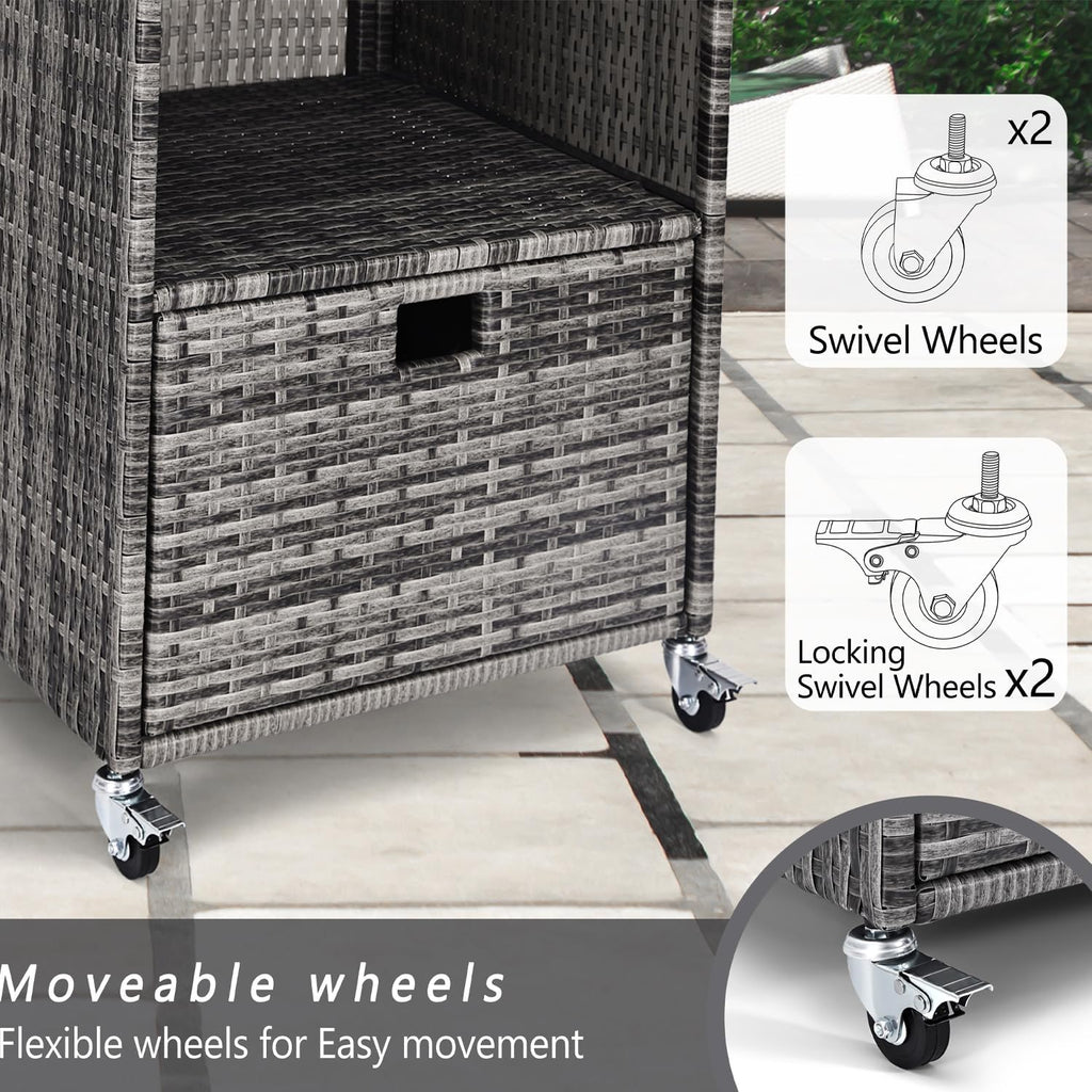 Outdoor Towel Rack for Pool Outdoor Pool Towel Storage Cabinet with Shelf & Drawer Pool Towel Holder with Rolling Wheels Hot Tub Towel Rack w/Waterproof Cover Poolside Towel Valet Caddy for Spa Grey