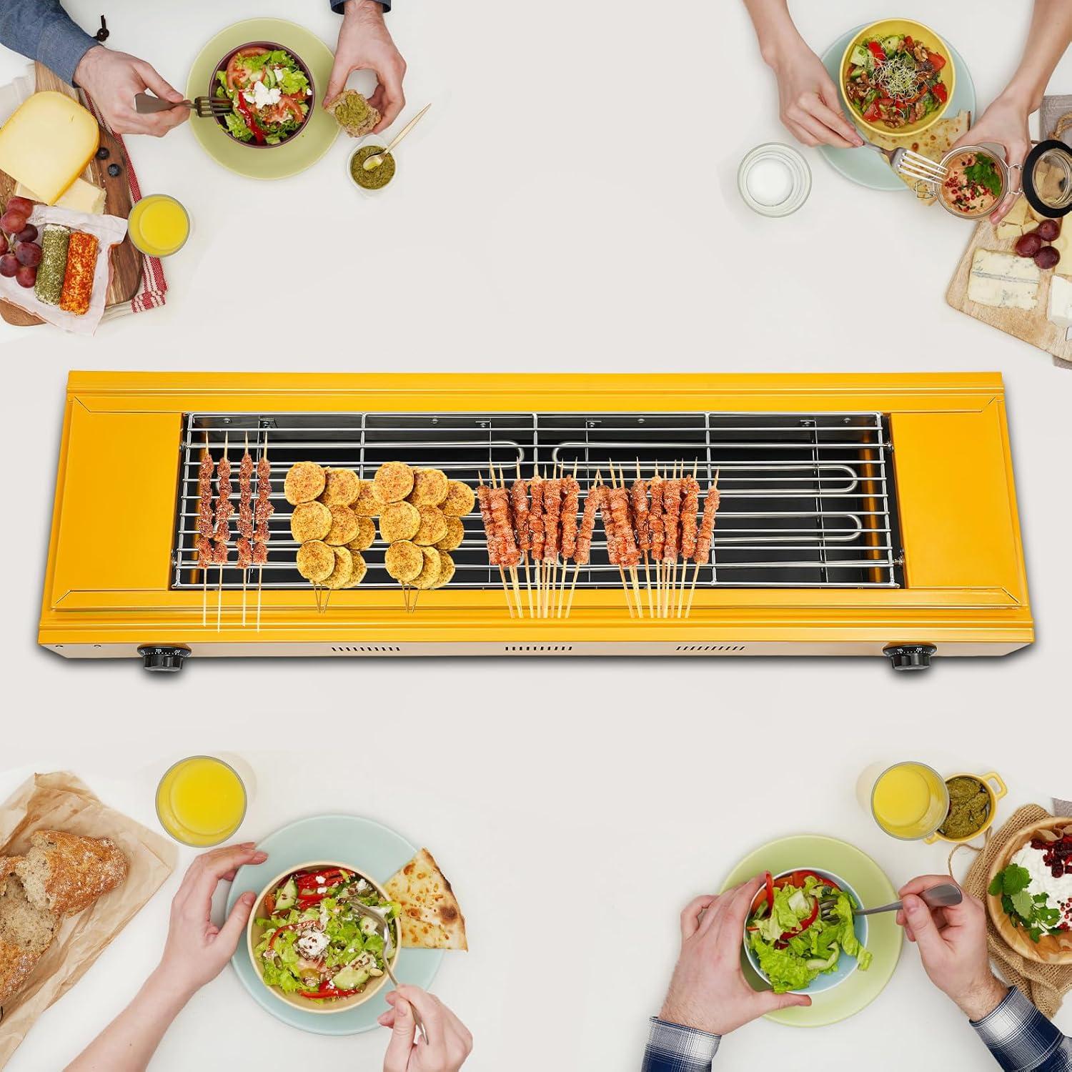 Double head Temperature Controlled Electric Grill, Adjustable Temperature Control to 572℉, Portable Outdoor Barbecue Grill, Household And Commercial Electric Skewer Grill Yellow