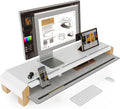 Fenge Monitor Stand for Desk, 39 Inch Dual Monitor Riser for 2 Monitors, Solid Wood Desk Shelf with Cable Management, 2 Tier Computer Stand with Phone Stand for PC, Laptop, Printer, TV