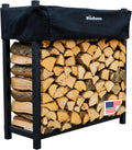 Woodhaven Black 4 Foot - Heavy Duty Made In USA - Indoor Outdoor - 1/4 Cord Firewood Storage Log Rack With Seasoning Cover Combo Set - Metal Log Storage - 48' x 48'