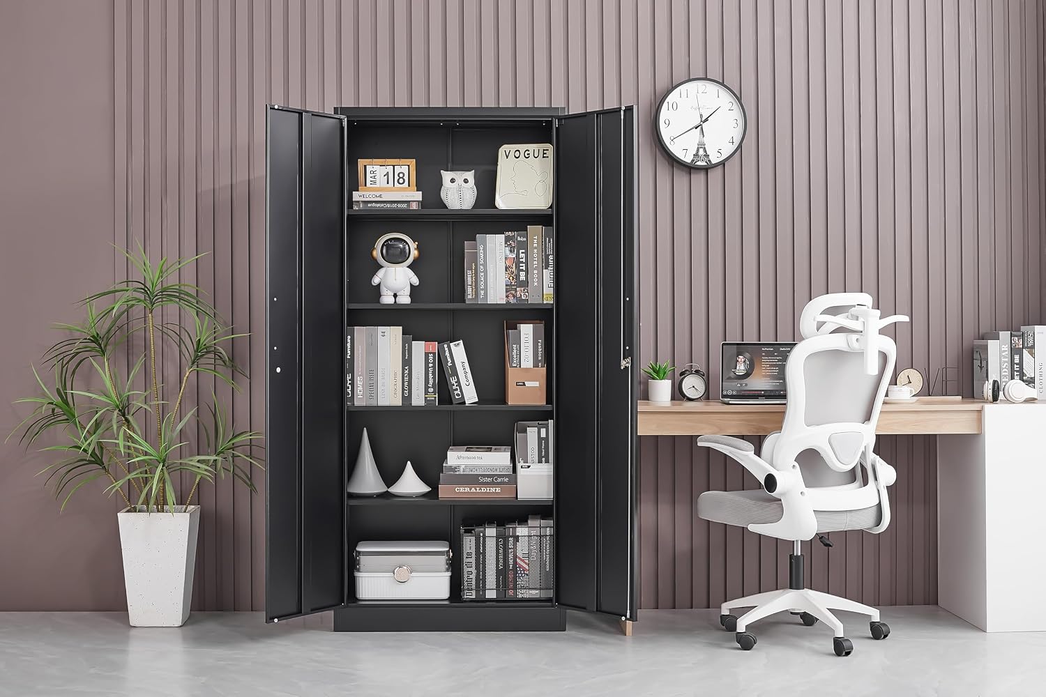 Approgreent Metal Storage Cabinet with Adjustable Shelves, Garage Cabinet with 2 Lockable Doors, Garage Storage Cabinet, Kitchen Pantry Cabinet - 71'H, Black