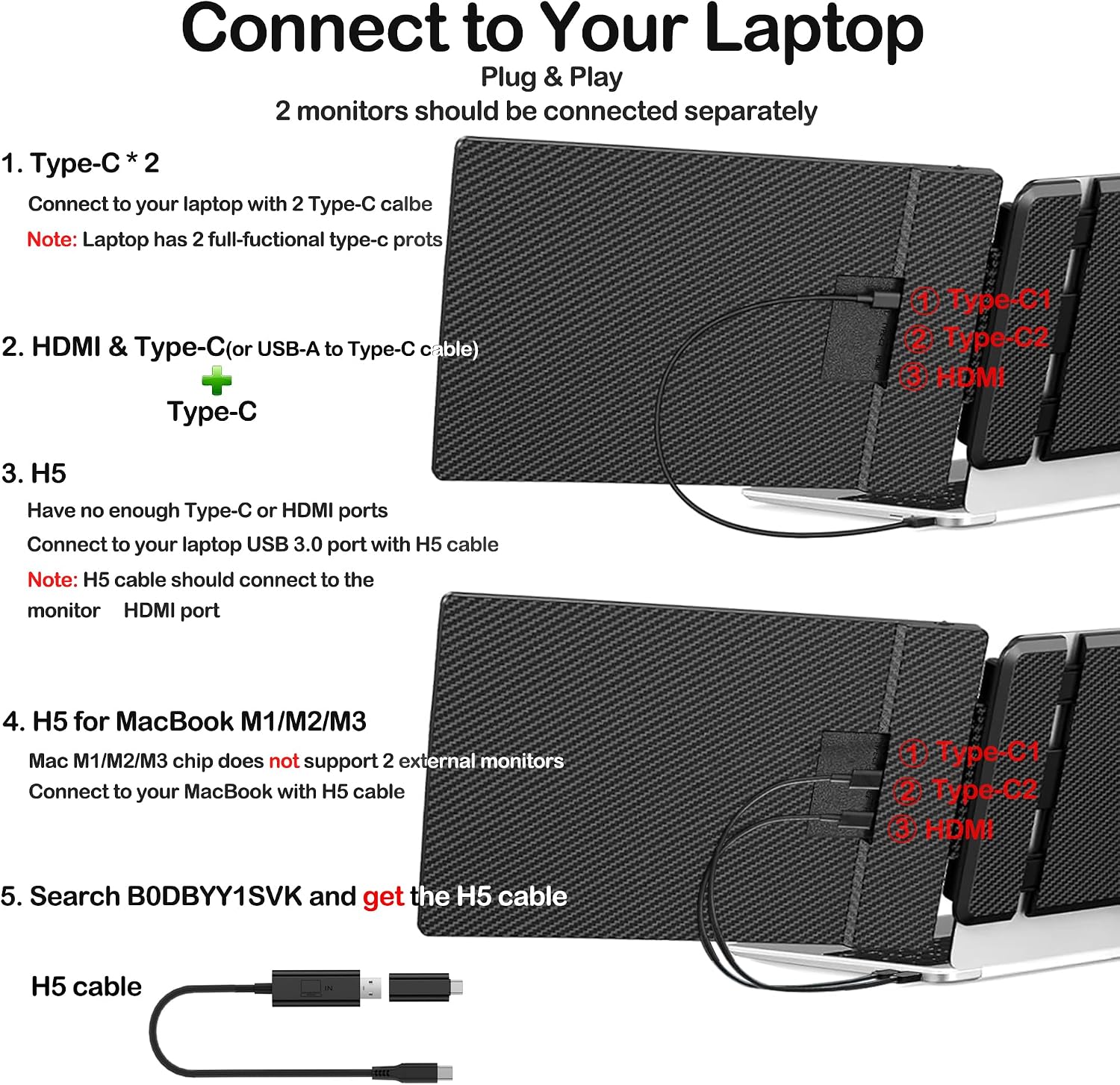 Alecewey Laptop Screen Extender 14 inch Triple Portable Laptop Monitor Attachment FHD 1080P Extra Screen for 13-17'' Laptops with Windows Chrome Mac