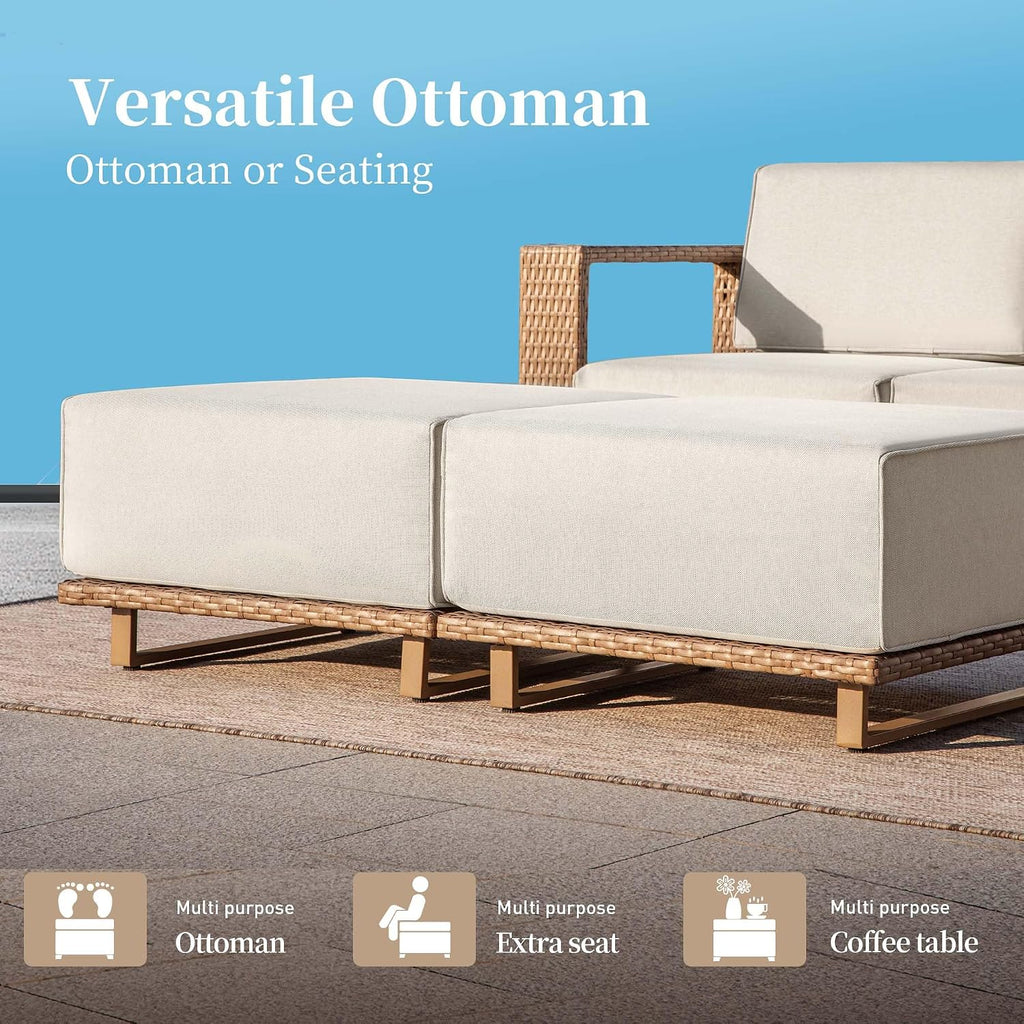 SUNSHINE VALLEY 6 Pieces Patio Furniture Set, Outdoor Wicker Conversation Set with Swivel Chairs and Ottomans, Modular Patio Conversation Set, Low Profile Lawn Garden Backyard Furniture