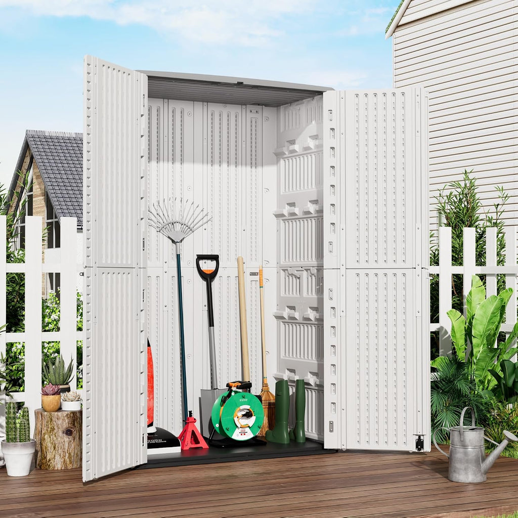 Mrosaa Outdoor Storage Cabinet Waterproof,Resin Vertical Storage Shed Lockable, 66 Cubic Feet Outdoor Storage Box for Garden/Backyard/Home/Pool