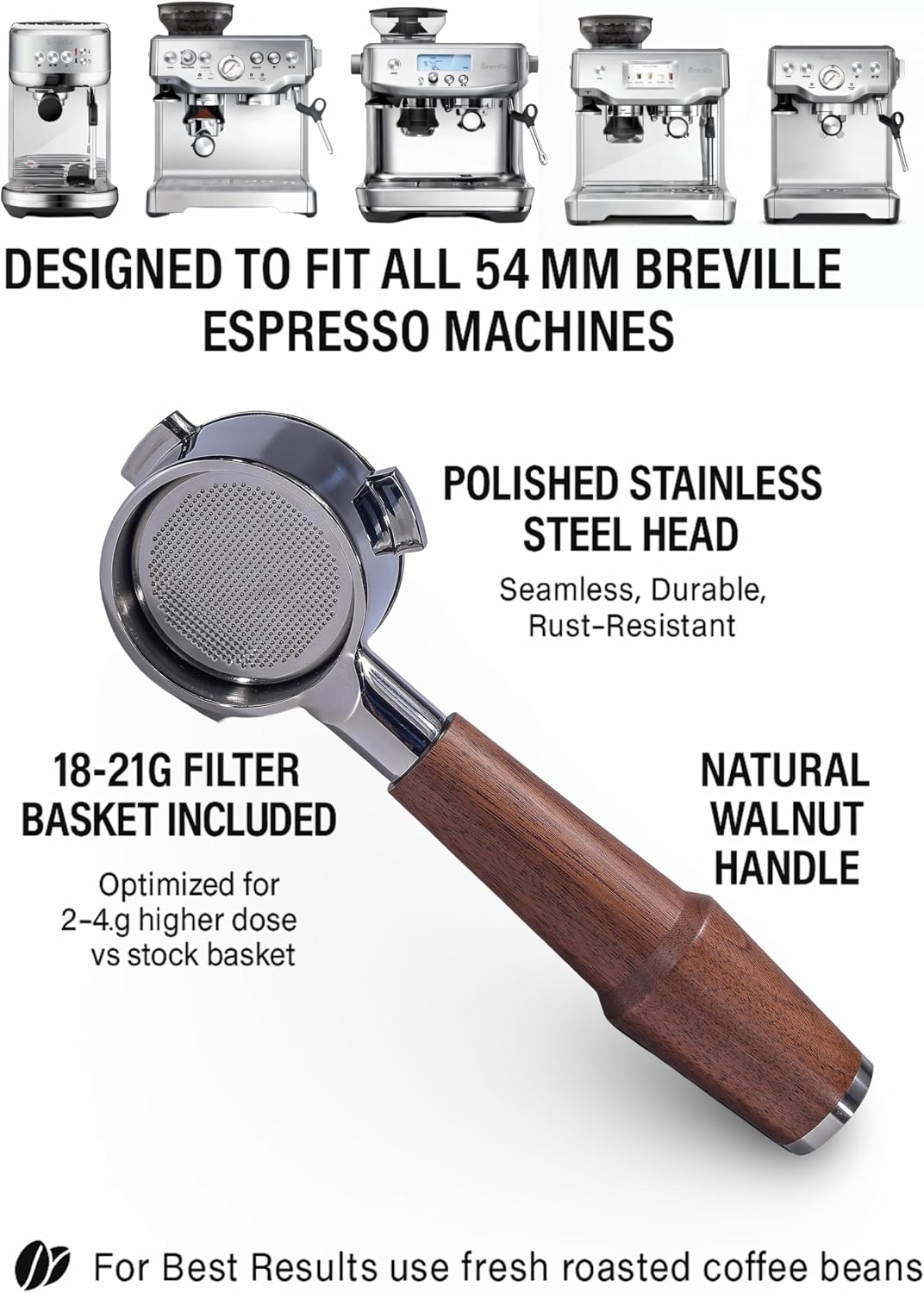 54mm Breville Espresso Machine Accessories Kit – Walnut Bottomless Portafilter, Spring Loaded Calibrated Tamper, Distribution Tool, Tamping Station & Espresso Scale with Timer