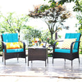 Tangkula 3 Piece Patio Furniture Set, 2 Wicker Chairs with Glass Top Coffee Table, Outdoor Garden Porch Poolside Furniture Set for 2, Rattan Conversation Set