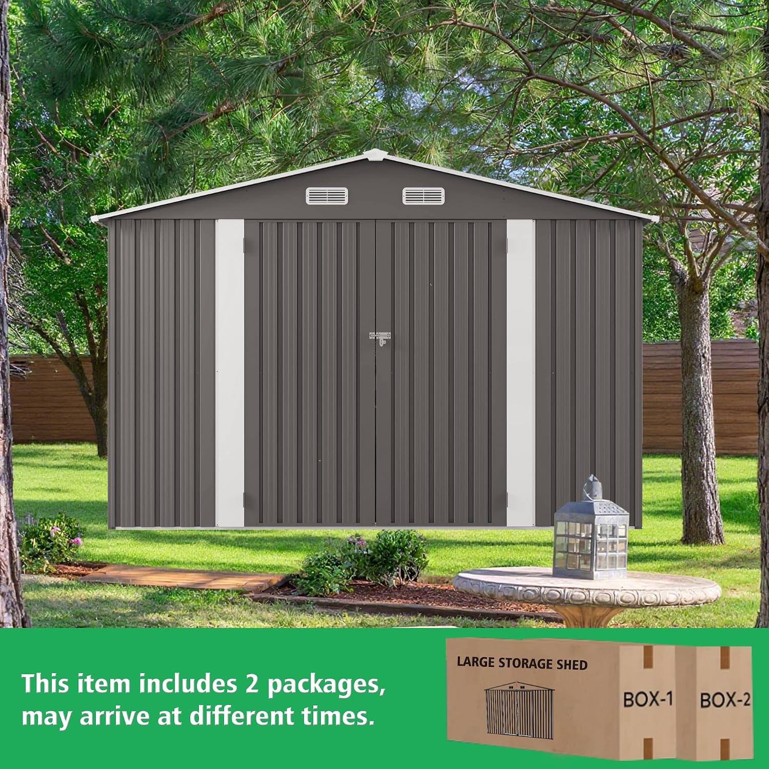 10x12 FT Outdoor Storage Shed with Windows, Metal Sheds & Outdoor Storage with Lockable Door and 4 Vents, Outside Storage Shed Waterproof for Backyard, Garden, Patio, Gray