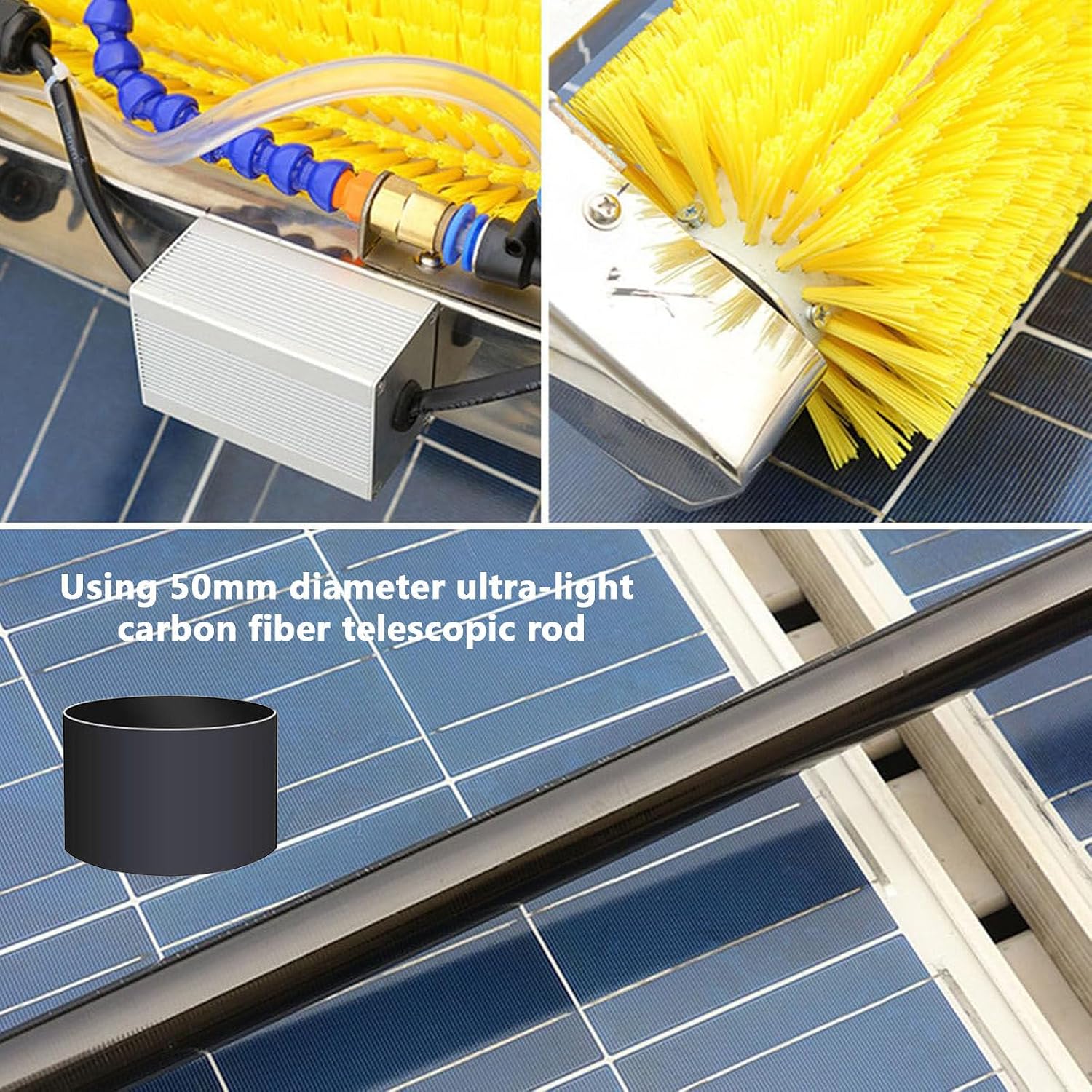 Solar Panel Cleaning Brush Kit with 100cm Water Fed Pole Adjustable Electric Brush for Outdoor Window Cleaning Photovoltaic Panel Cleaner Tool Set 8m/26.2ft