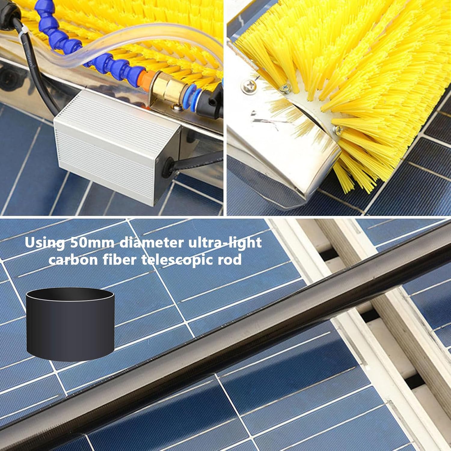 Adjustable 100cm Solar Panel Cleaning Roller Brush with 5m Water Fed Pole Kit Outdoor Window Cleaning Tools for Photovoltaic Panels