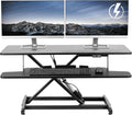 VIVO 36 inch Electric Motor Desk Converter, Height Adjustable Riser, Sit to Stand Dual Monitor and Laptop Workstation with Wide Keyboard Tray, Black, DESK-VE36B