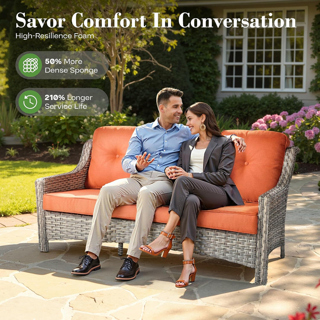 ovios 6 Piece Outdoor Patio Furniture with 3 Seat Sofa,Rattan Wicker Coversation Set with High Back,Sectional Single Sofa with Ottoman for Outside Porch Balcony Backyard Pool, Orange
