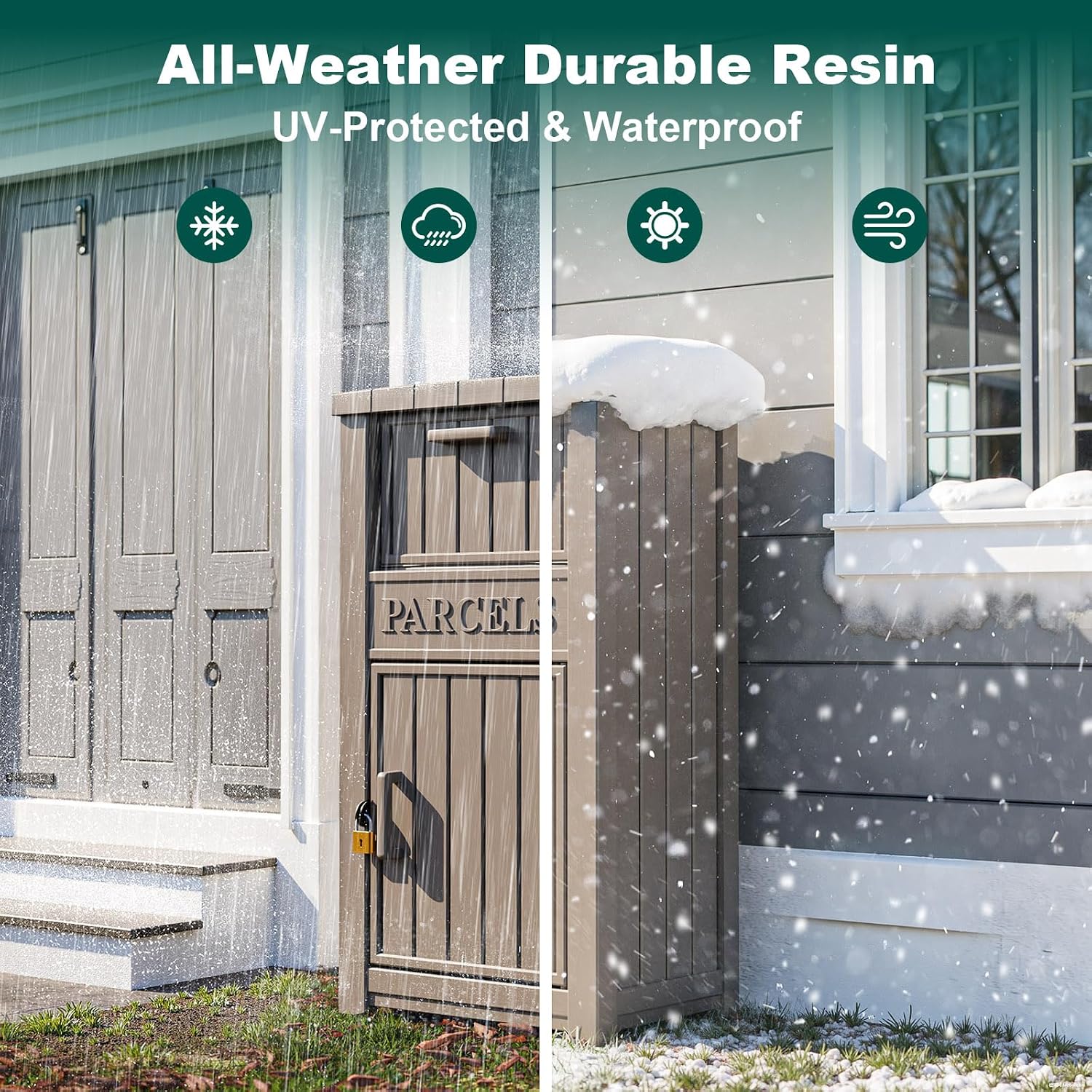 EasyUp Lockable Package Delivery Boxes for Outside Porch, Outdoor Storage Waterproof UV-Resistant Resin Secure Anti-Theft Large Parcel Drop Mail Box (Grey)