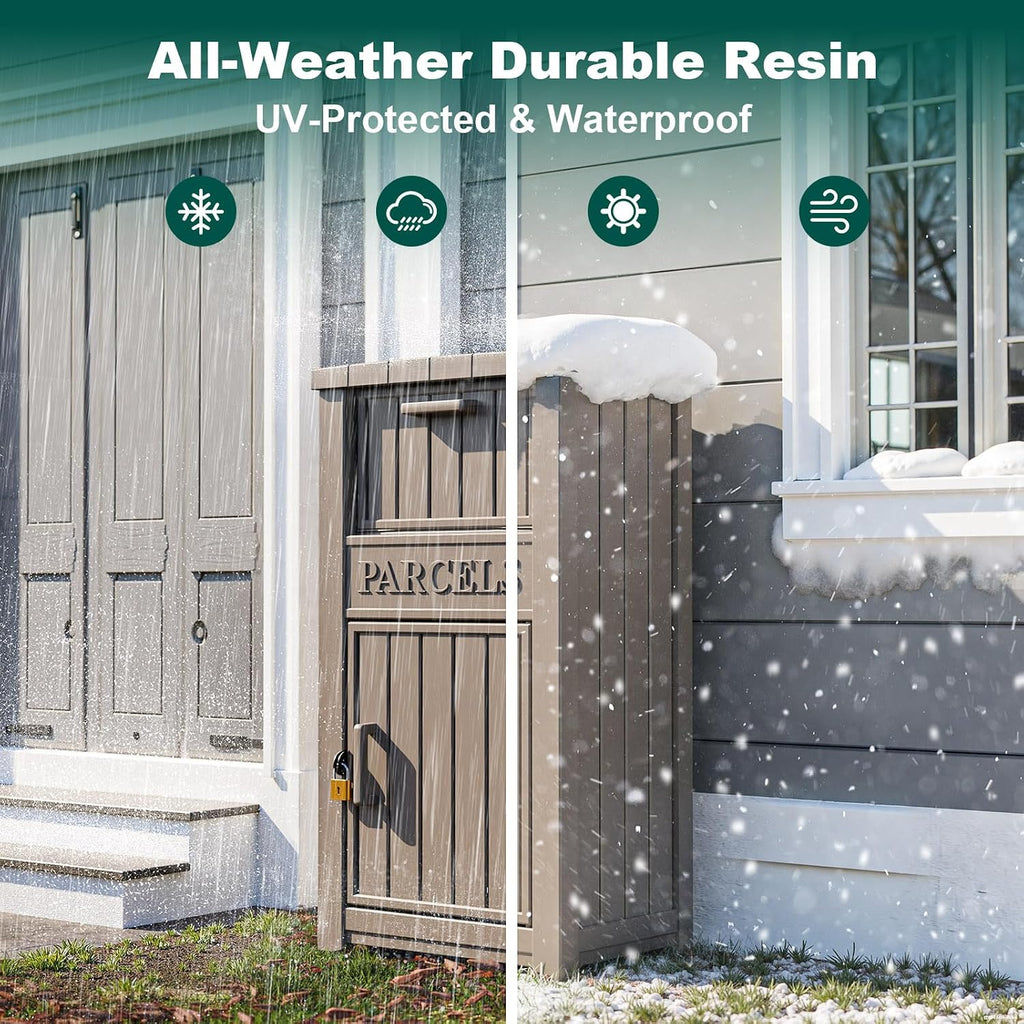 Package Delivery Box for Outside, Large Parcel Drop Box with Lockable Secure, Waterproof and Anti-Theft Storage for Porch, Curbside, House (Grey)