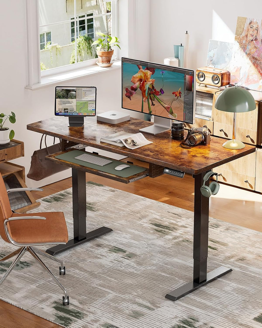 Marsail Electric Standing Desk with Sedentary Reminder, 55 * 24 Inch Standing Desk Adjustable Height, Stand up Desk for Home Office Furniture Computer Desk Memory Preset with Headphone Hook