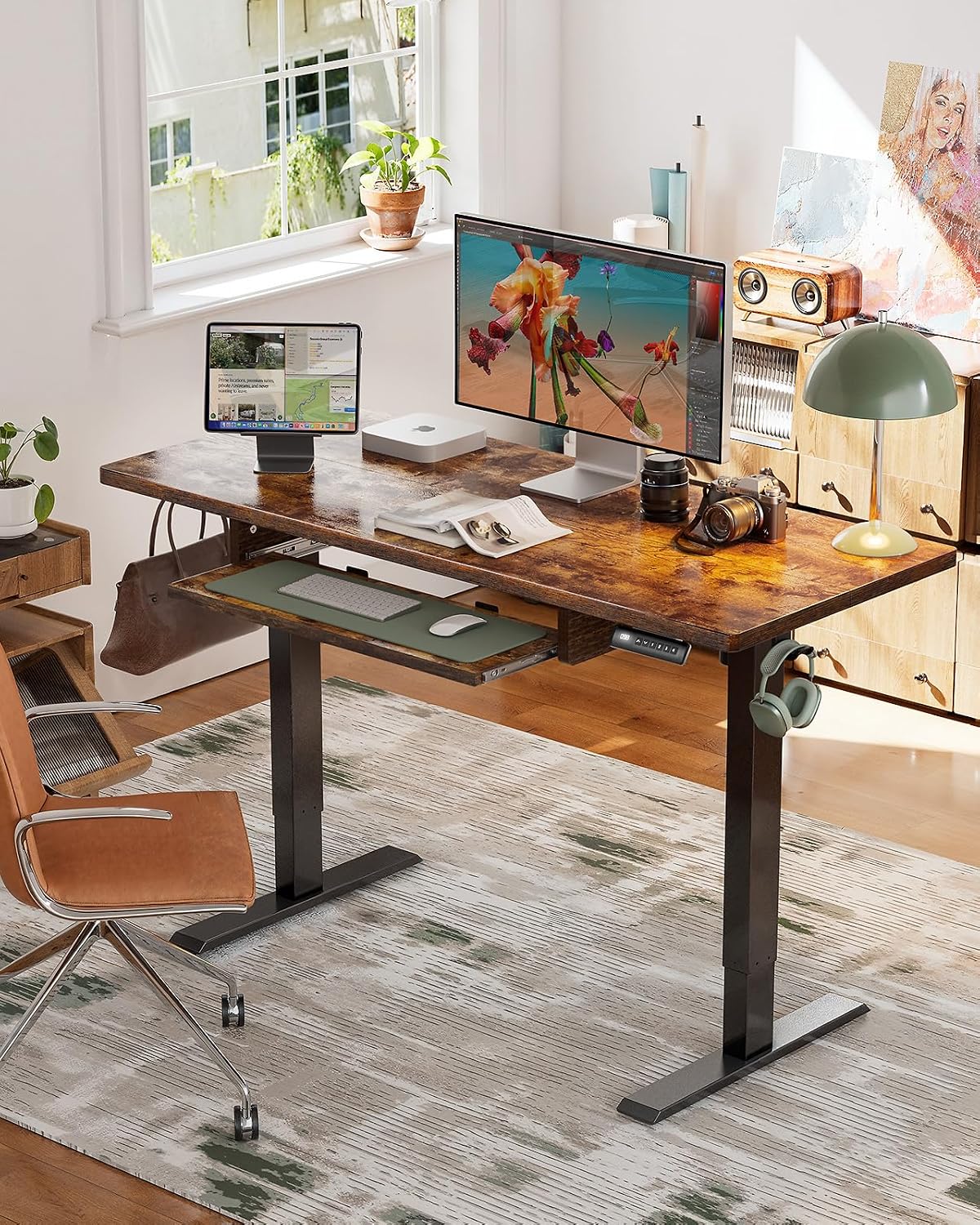 Marsail Electric Standing Desk with Sedentary Reminder, 55 * 24 Inch Standing Desk Adjustable Height, Stand up Desk for Home Office Furniture Computer Desk Memory Preset with Headphone Hook