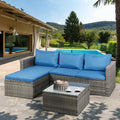 Shintenchi Outdoor Patio Furniture Sets, Small Outdoor Sofa Patio Sectional Sets 3-Piece All Weather Wicker Rattan Seating Sofas with Glass Coffee Table and Cushion (Blue)