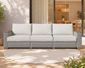 PaPaJet 3 Seat Outdoor Patio Sofa, All-Weather Wicker Couch with Solid Wood Armrests and Legs, 4.7 Inch Thick Removable Cushions, UV Resistant Modular Sofa Perfect for Porch, Backyard, Garden