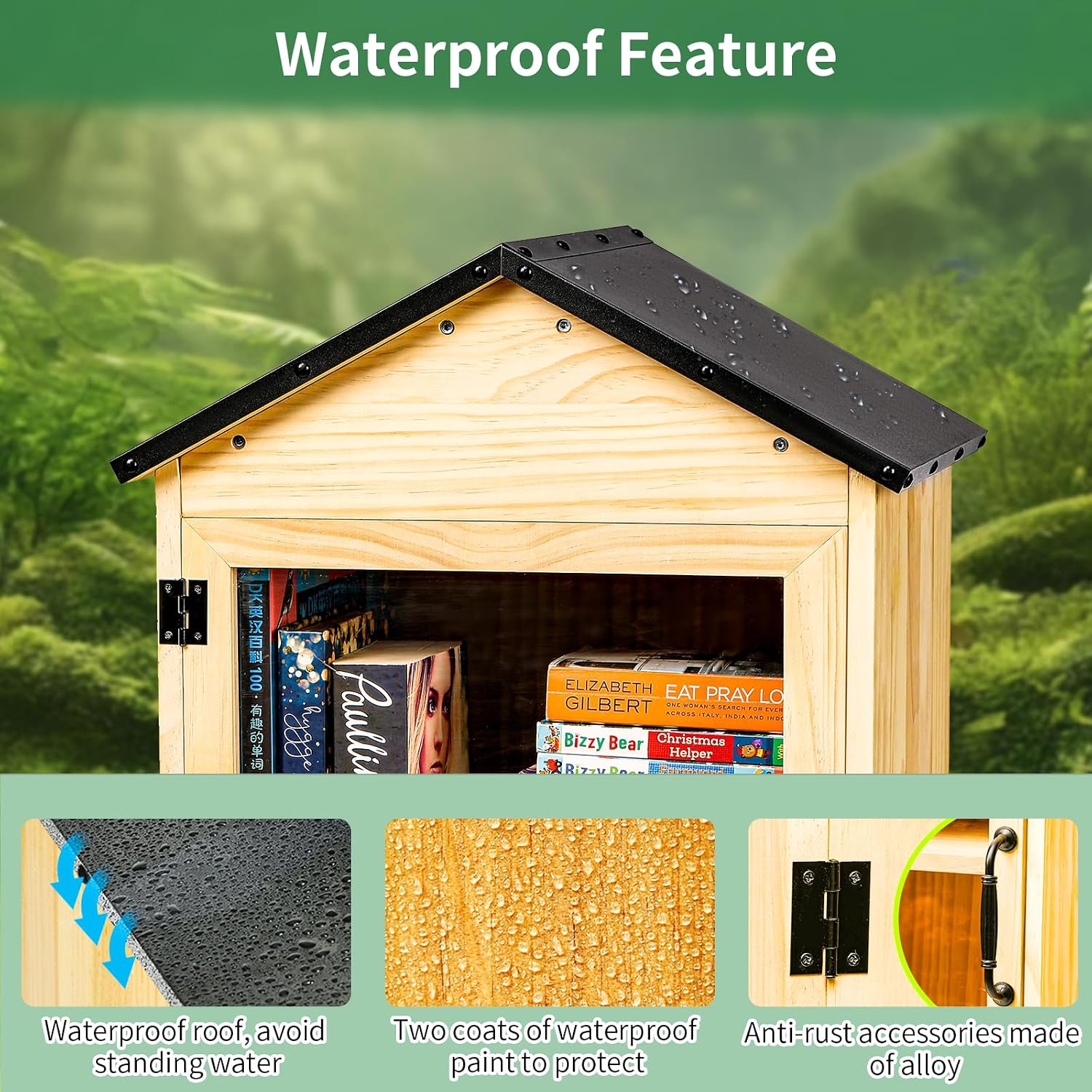 Little Library Box Outdoor, 2-Tier Waterproof Book Exchange Cabinet – Solid Wood with Adjustable Shelves, Rust-Resistant Hardware for Community, Schools and Neighborhoods to Promote Reading & Sharing