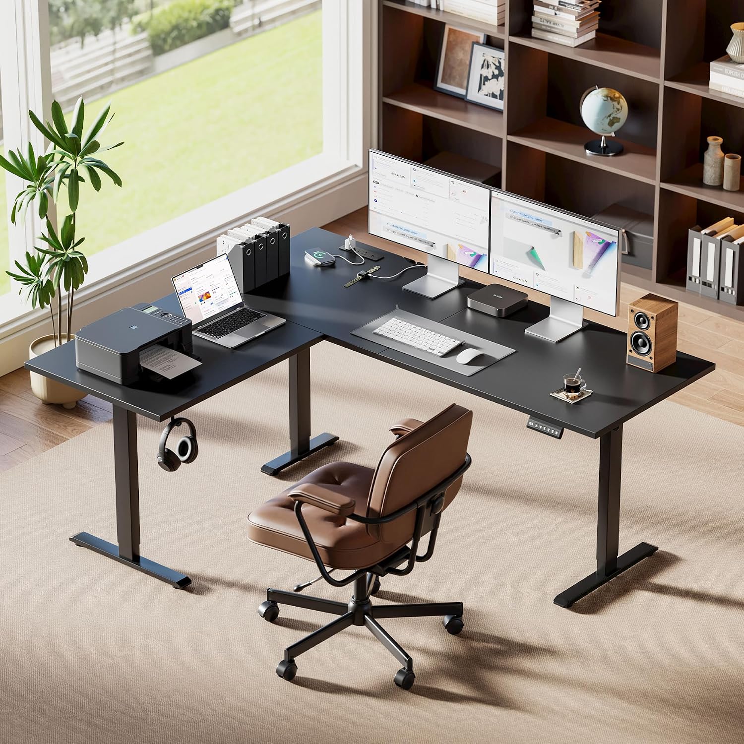 Agilestic Electric L Shaped Standing Desk 75 x 61 Inch with Power Outlet, Height Adjustable Corner Stand up Desk with Cable Management,Sit Stand Home Office Workstation with Splice Board, Black