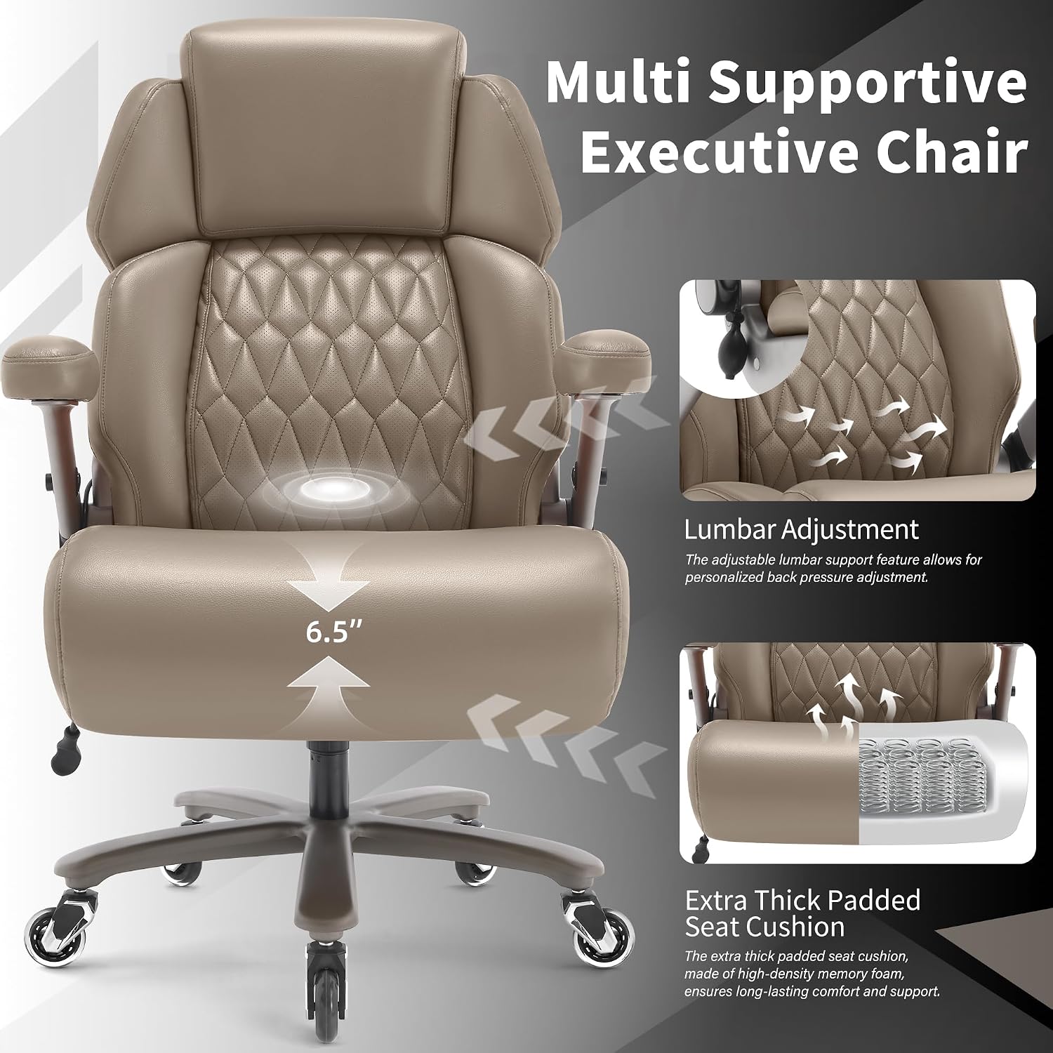 Big and Tall Office Chair 700lbs - Adjustable Headrest&Lumbar Support, 3D Flip Arms, Large Wheels &Heavy Duty Metal Base, Ergonomic High Back Computer Chair Desk Chair, Thick Padded Extra Wide Seat