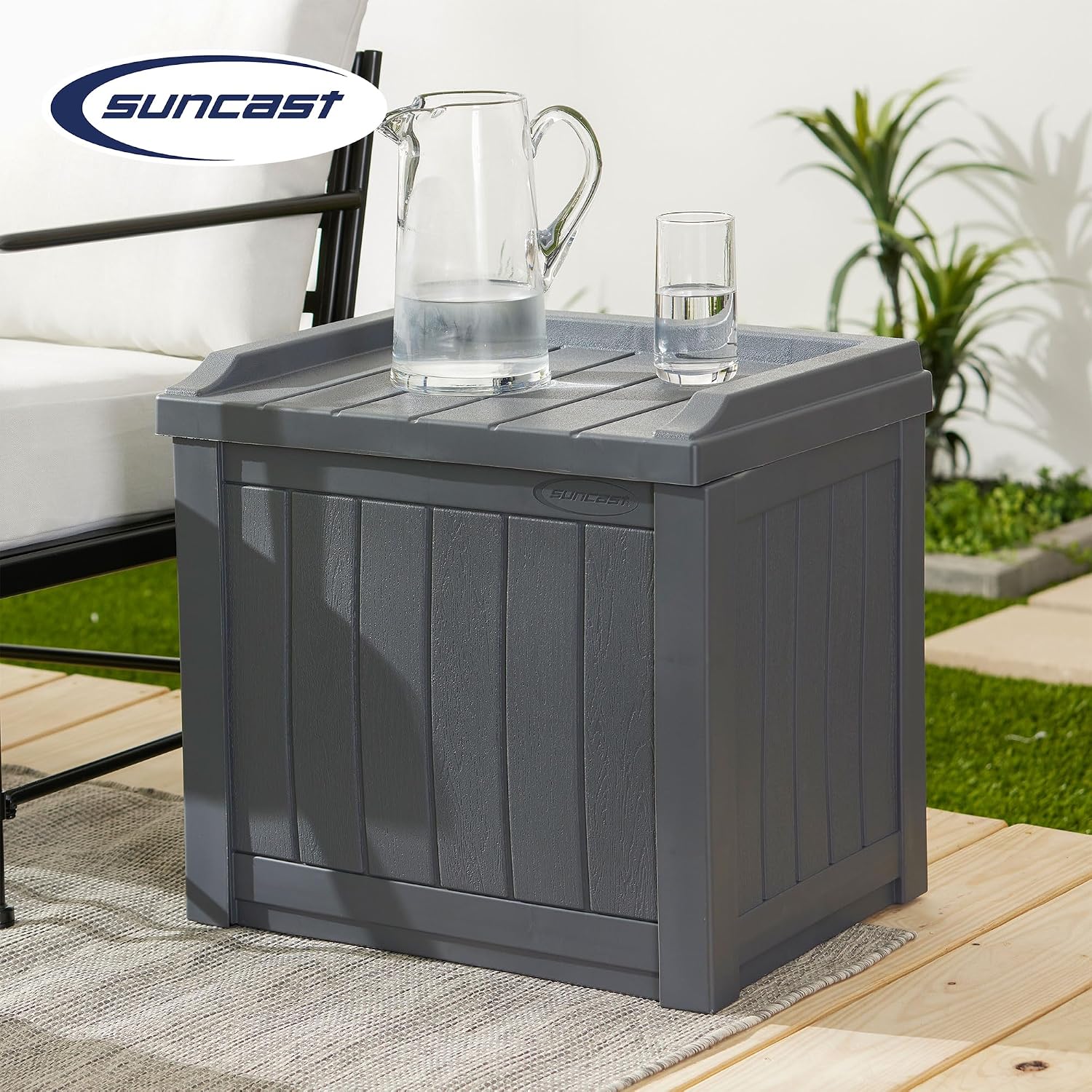 Suncast 2 Pack Small Deck Box Storage w/Bench Seat for Indoor & Outdoor Use, 22 Gal., Cyberspace