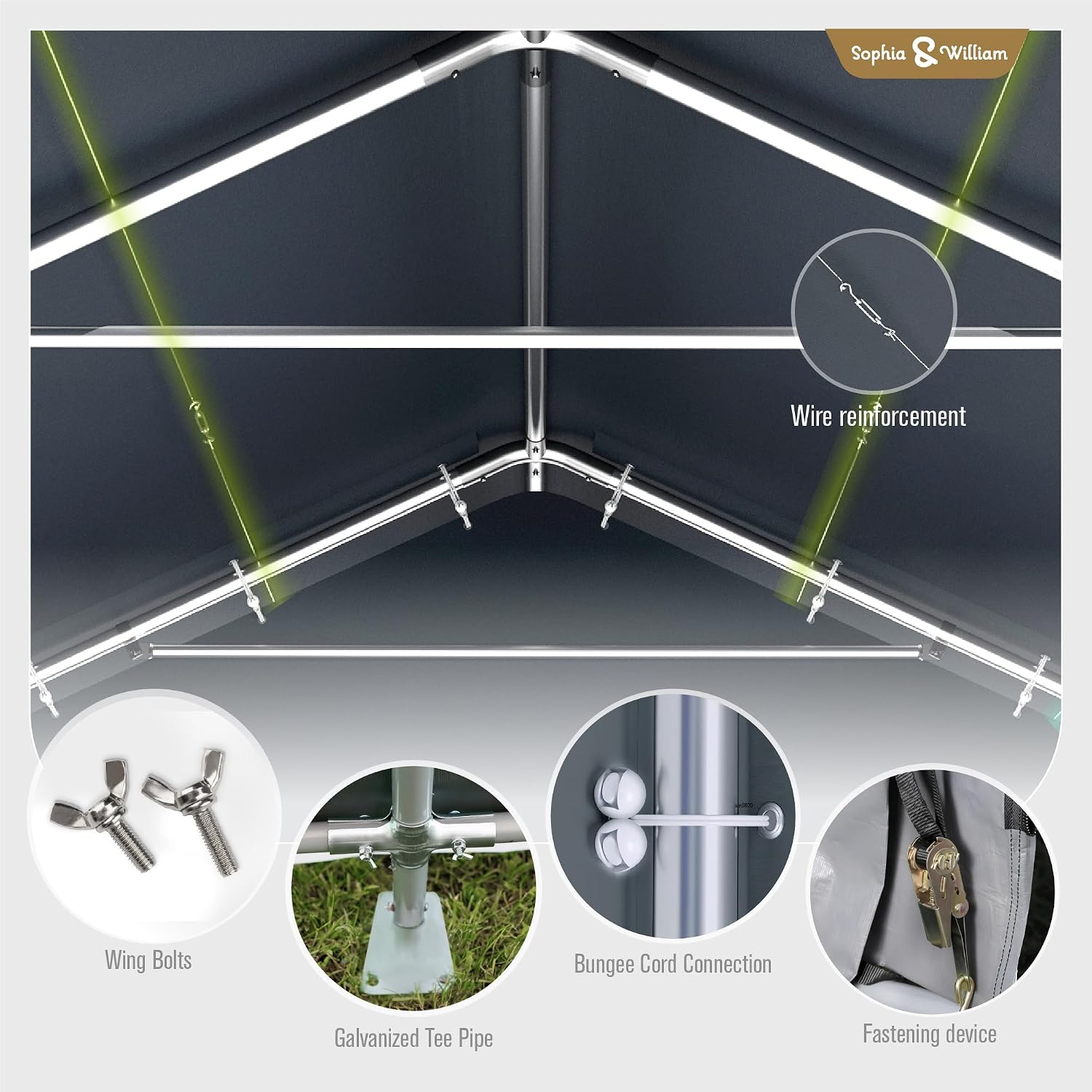 Sophia & William Carport Storage Shed 13x24 ft Portable, Heavy Duty Car Port Canopy Garage Shelter with Sidewalls and Roll Up Doors for Automobile Boat Motorcycle Bike, Gray
