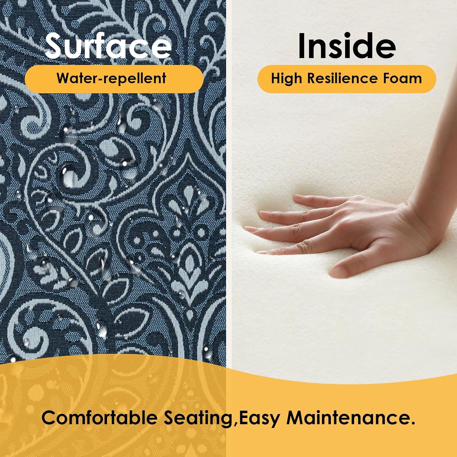 Outdoor Cushions for Patio Furniture Set of 2, 24'x24' Water Repellent Chair Cushions Removable Seat Bottom & Back Cushion Covers for Chair, Sofa, Couch, Damask Vine