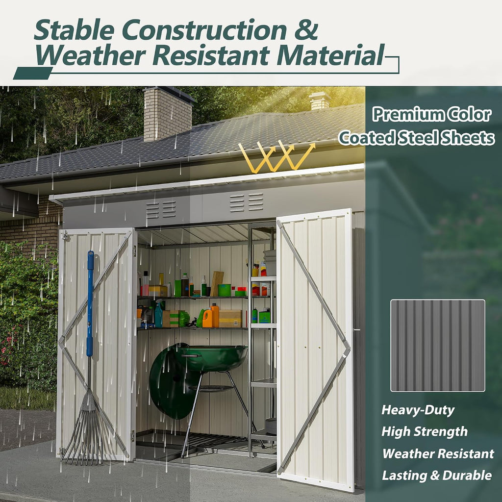 Thanaddo 4'x8' Metal Shed Outdoor Storage Shed,Metal Steel Utility Tool Shed Storage House with Double Lockable Doors and Air Vent for Backyard Garden Patio Lawn Gray