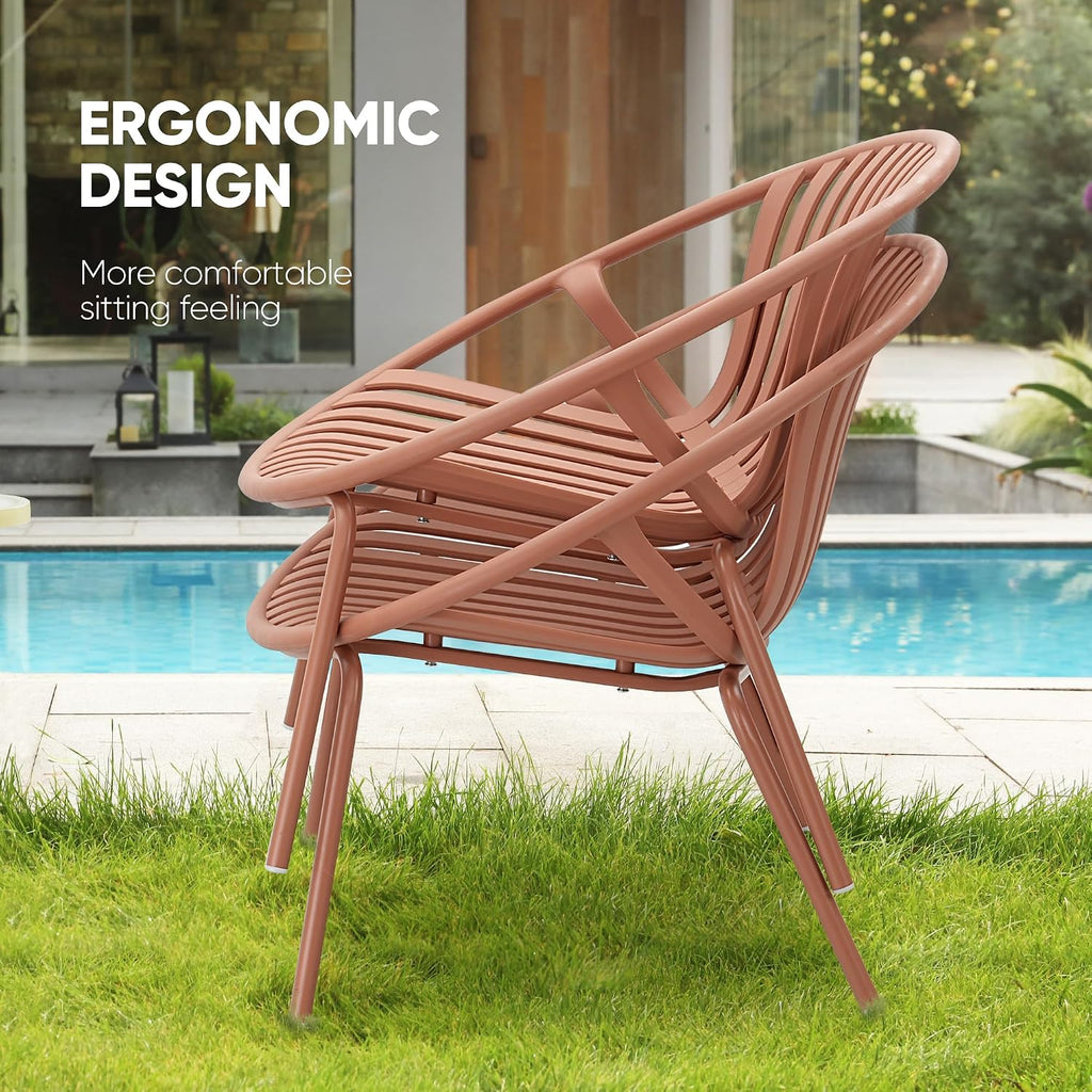 Werph Patio Furniture Set, 3 Pieces Outdoor Furniture with Bistro Green Table and Orange Chairs Set of 2, Outdoor Patio Set with Porch Chairs and Table, Deck Conversation Set for Garden Poolside