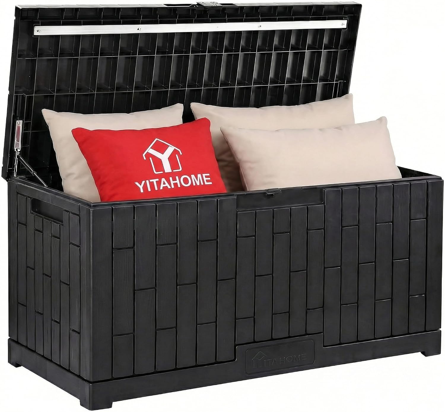 YITAHOME 120 Gallon Outdoor Storage Deck Box, Large Resin Patio Storage Box with Slide-Locking Lid, 53'L 2-Person Bench Seat for Outdoor Pillows, Garden Tools & Pool-Supplies, Waterproof (Black)