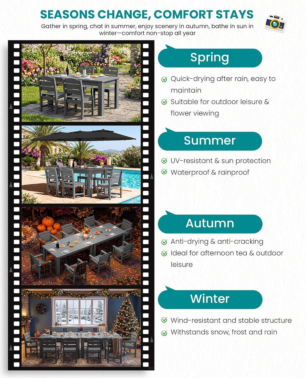 SERWALL Patio Dining Chair, All Weather Dining Chair Set of 2, Outdoor Dining Chair with Widened Seat, Gray