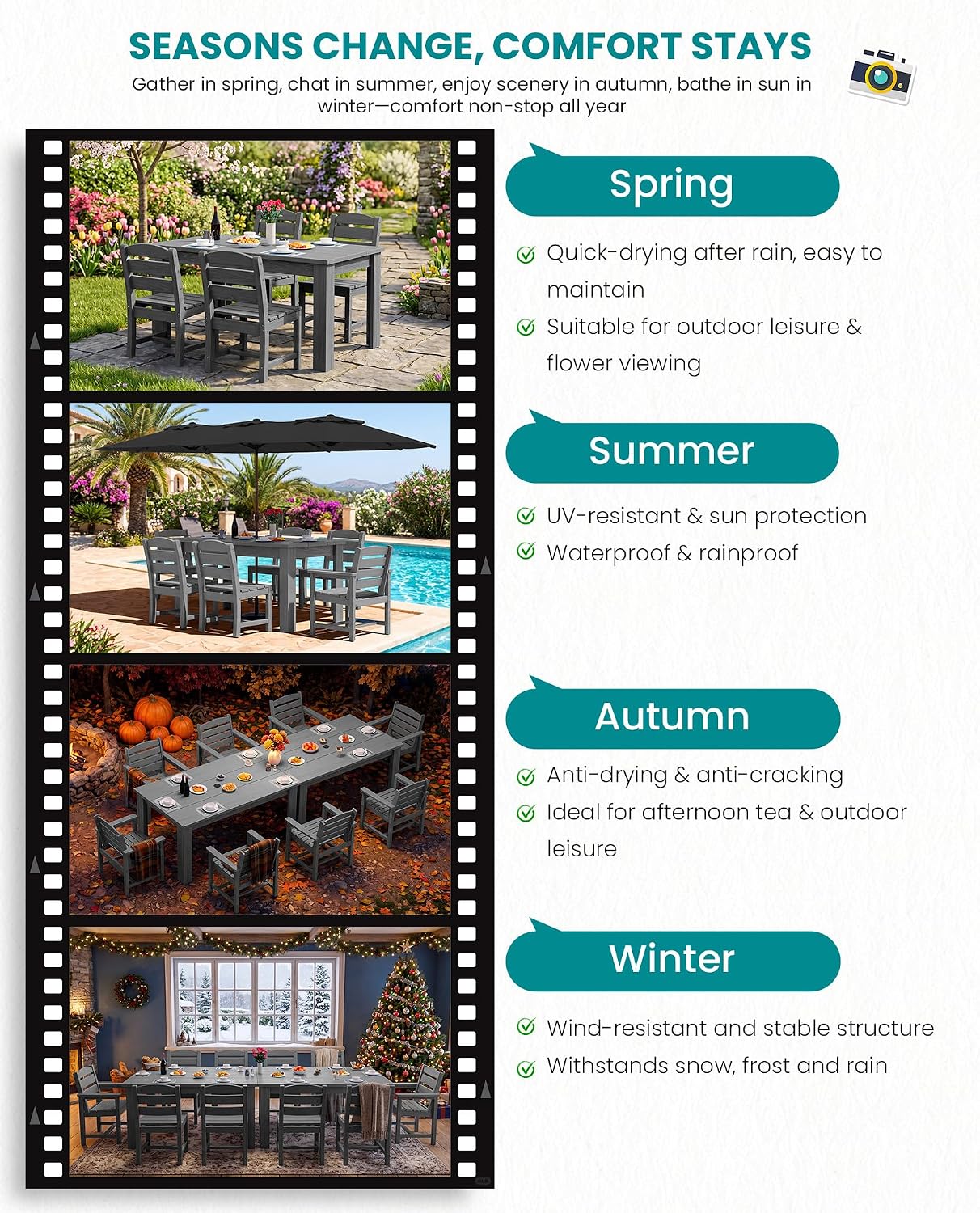 SERWALL Patio Dining Chair, All Weather Dining Chair Set of 2, Outdoor Dining Chair with Widened Seat, Gray