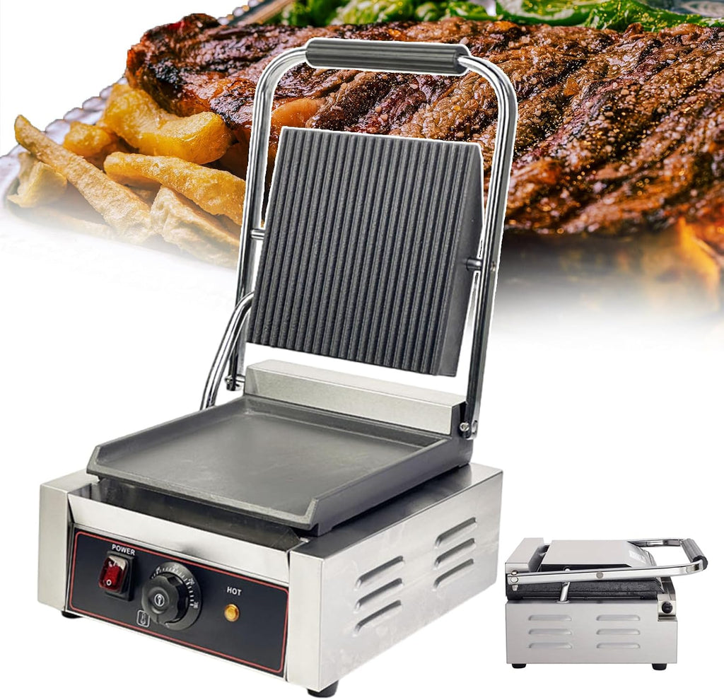 Commercial Sandwich Grill, Contact Grill Single-plate Platen Grill Countertop Sandwich Press W/Tempe Control 50-300℃,for Home Or Restaurant Use