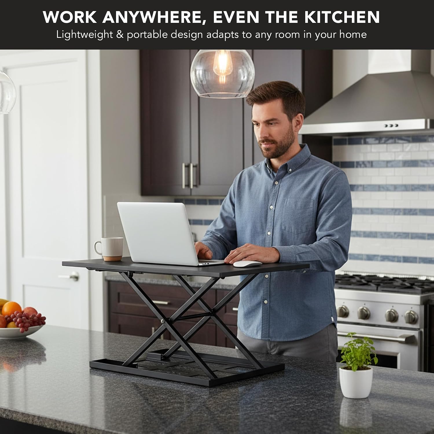 Mount-It! Standing Desk Converter 32' x 22' – Sit Stand Desk Riser with Gas Spring Lift, Slim 2.5' Low Profile, Height Adjustable Desktop Workstation, Preassembled Sit-Stand Solution for Home & Office