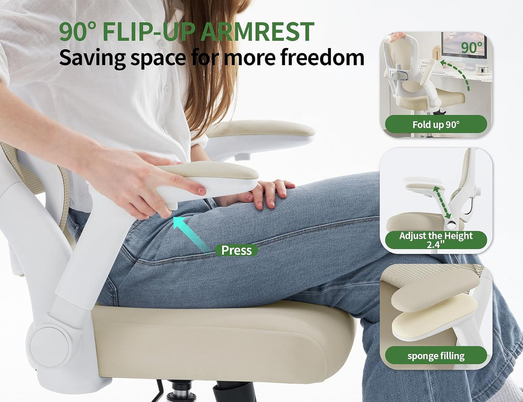 Ergonomic Office Chair - Home Office Desk Chairs Comfy, Computer Chair Ergonomic, Office Chairs with Lumbar Support, Executive Task Chair for Adults, Comfortable for Long Hours (White Beige)